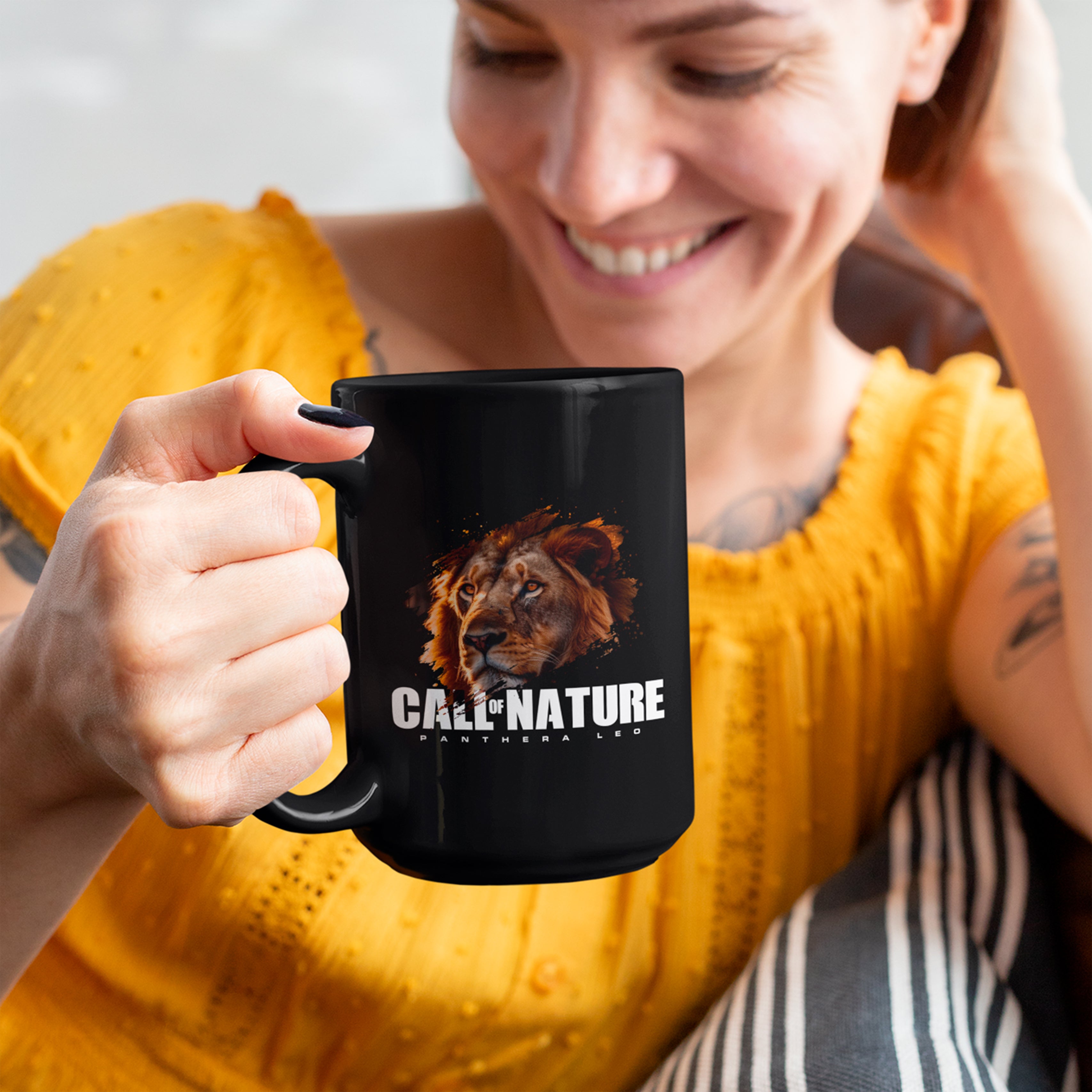 Mug - Black, 11oz-15oz, Nature Series - Panthera Leo