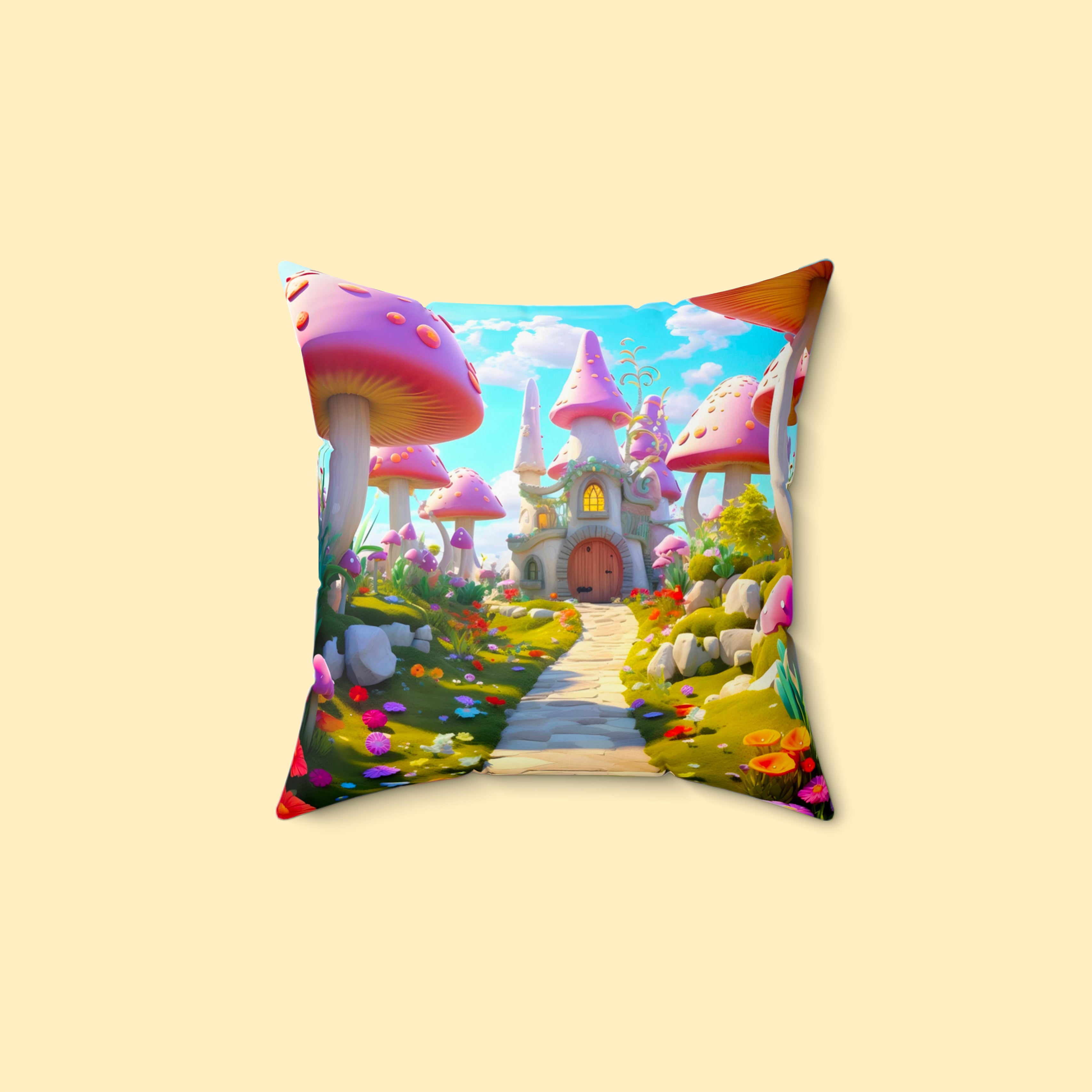 Pillows - Spun Polyester Square Pillow, Nature Series - Mushroom Haven