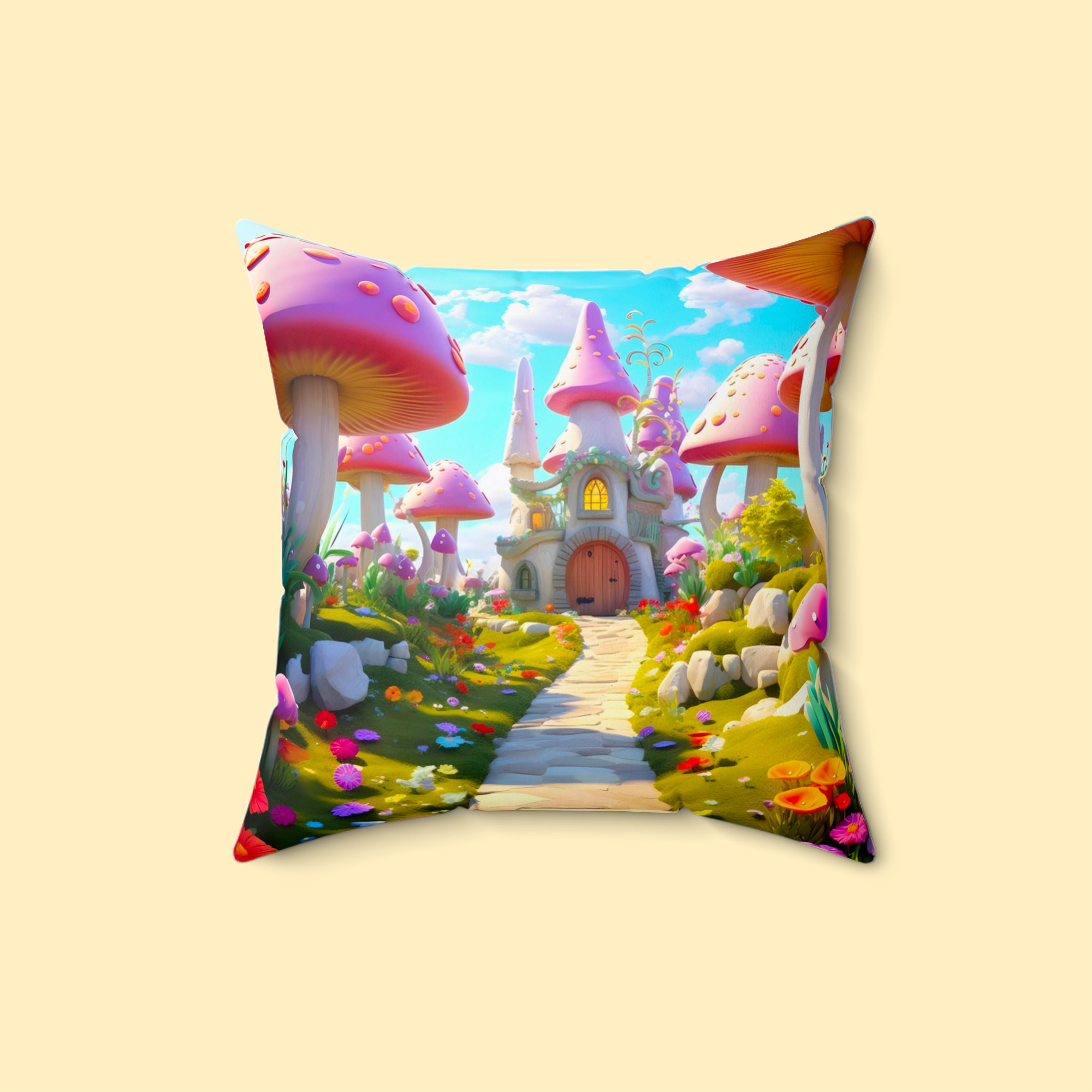 Pillows - Spun Polyester Square Pillow, Nature Series - Mushroom Haven