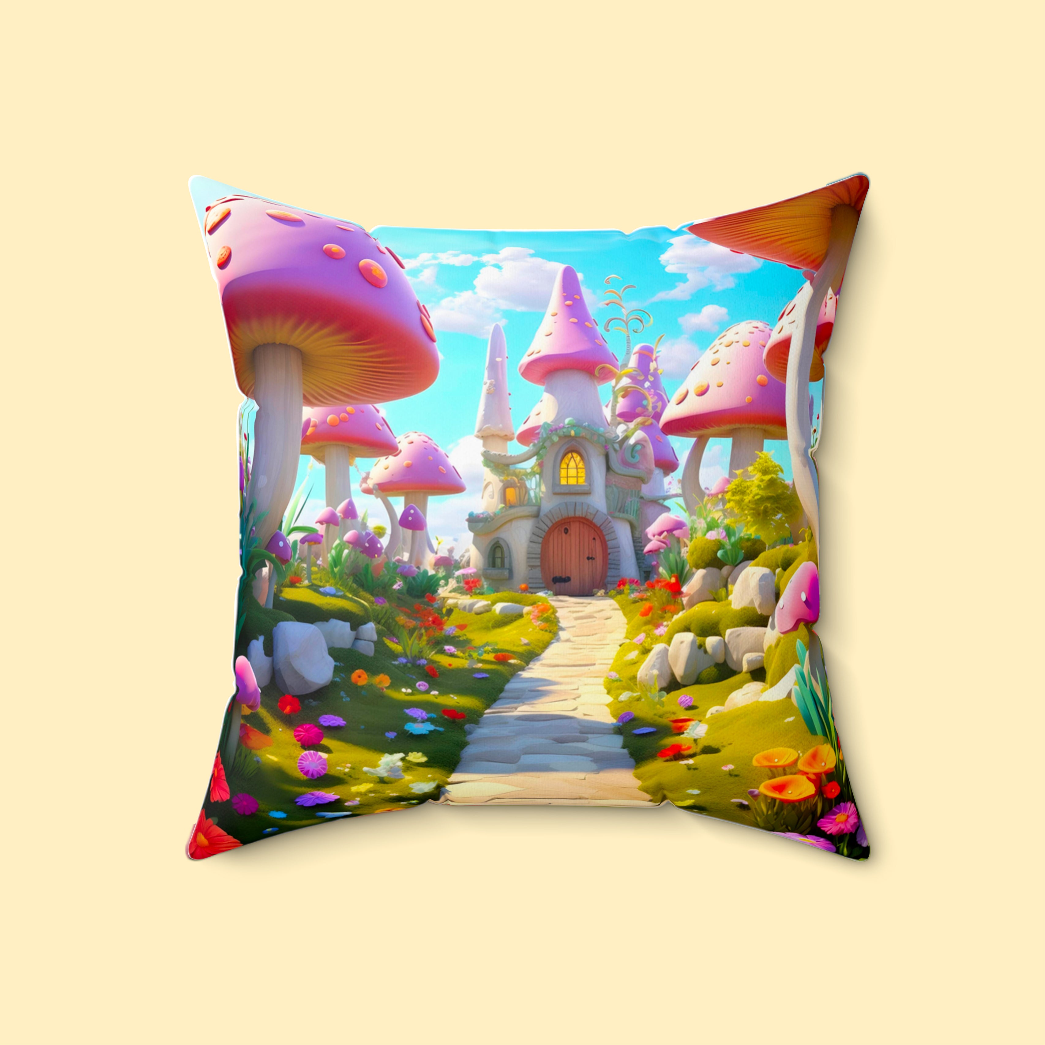 Pillows - Spun Polyester Square Pillow, Nature Series - Mushroom Haven