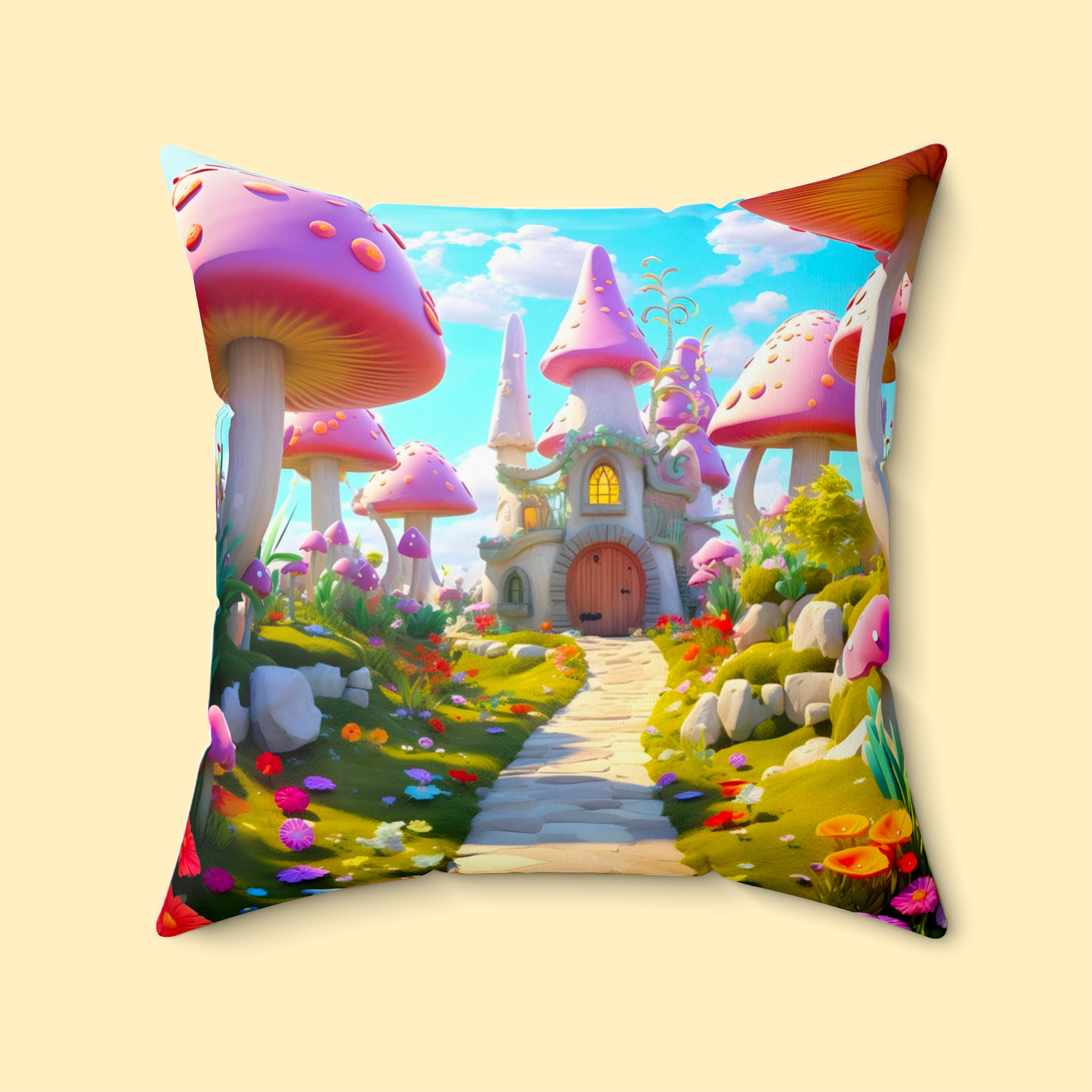 Pillows - Spun Polyester Square Pillow, Nature Series - Mushroom Haven