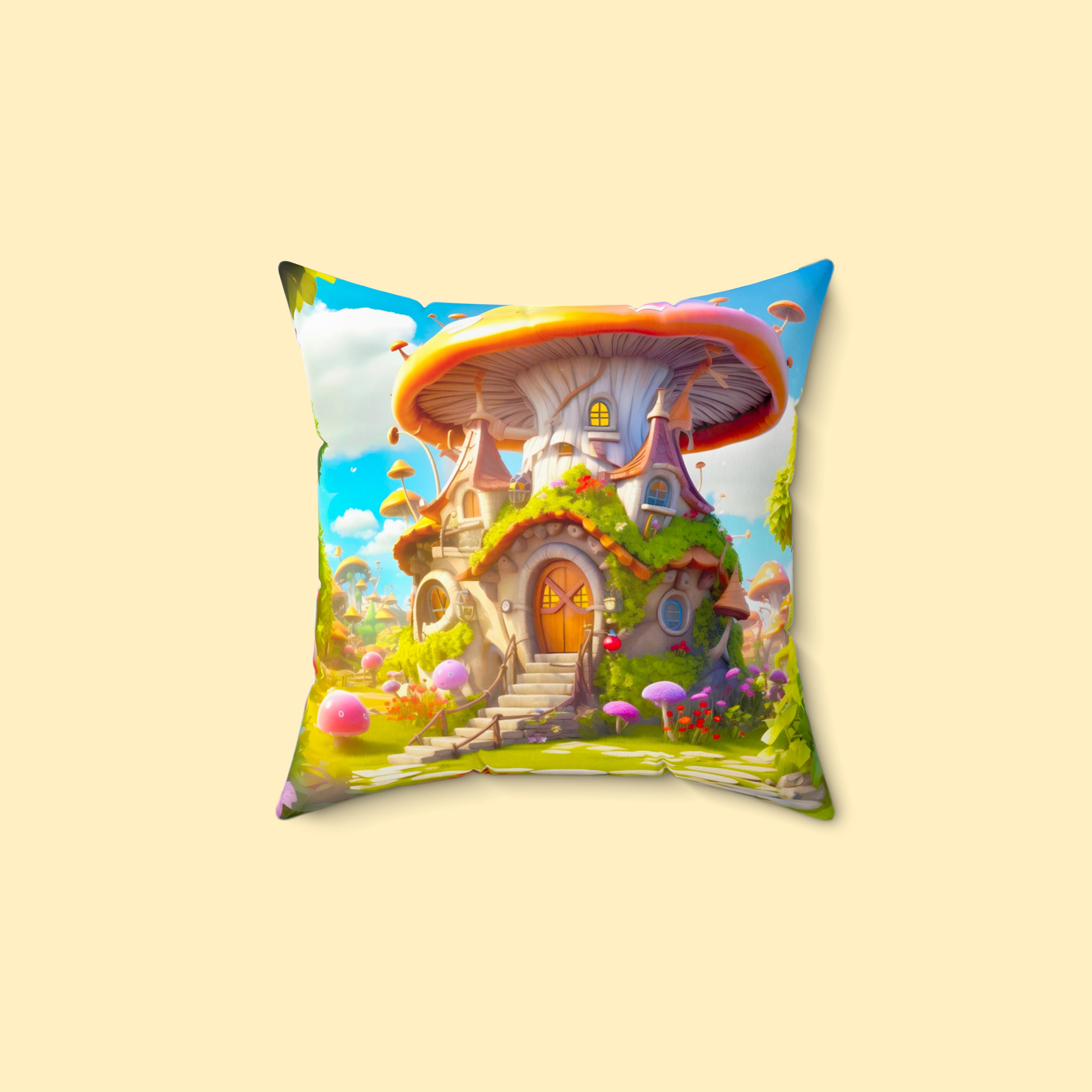 Pillows - Spun Polyester Square Pillow, Nature Series - Mushroom Haven