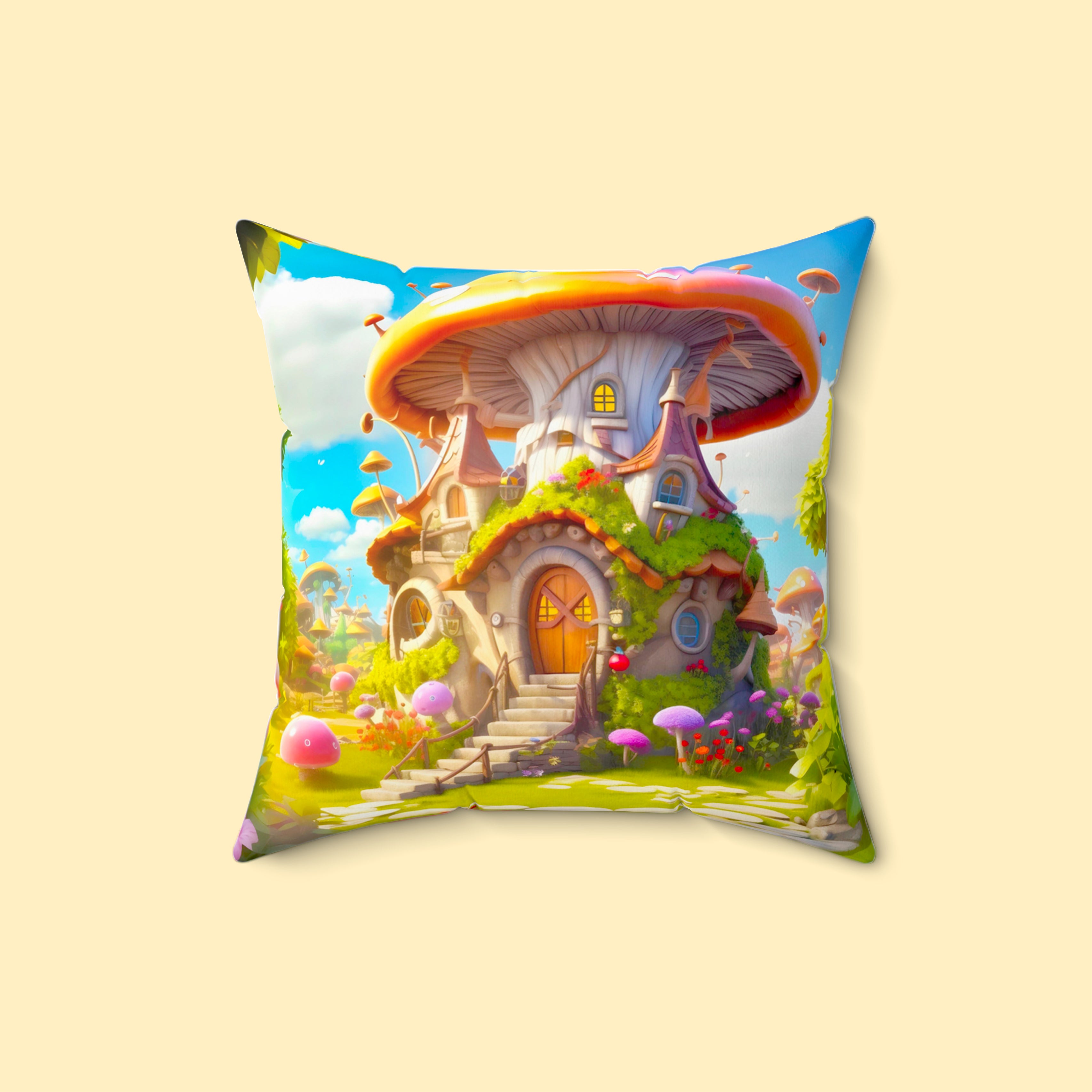 Pillows - Spun Polyester Square Pillow, Nature Series - Mushroom Haven