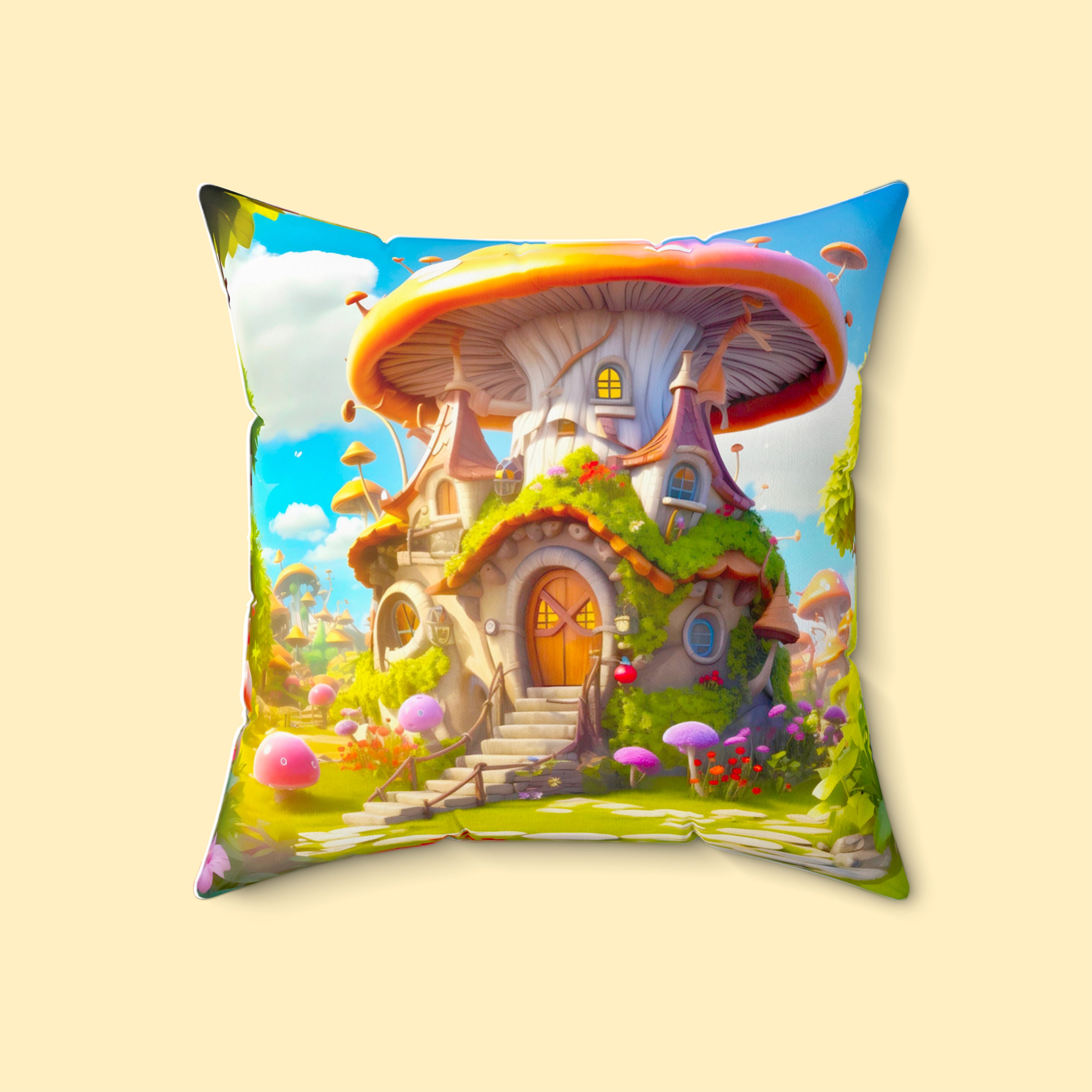 Pillows - Spun Polyester Square Pillow, Nature Series - Mushroom Haven