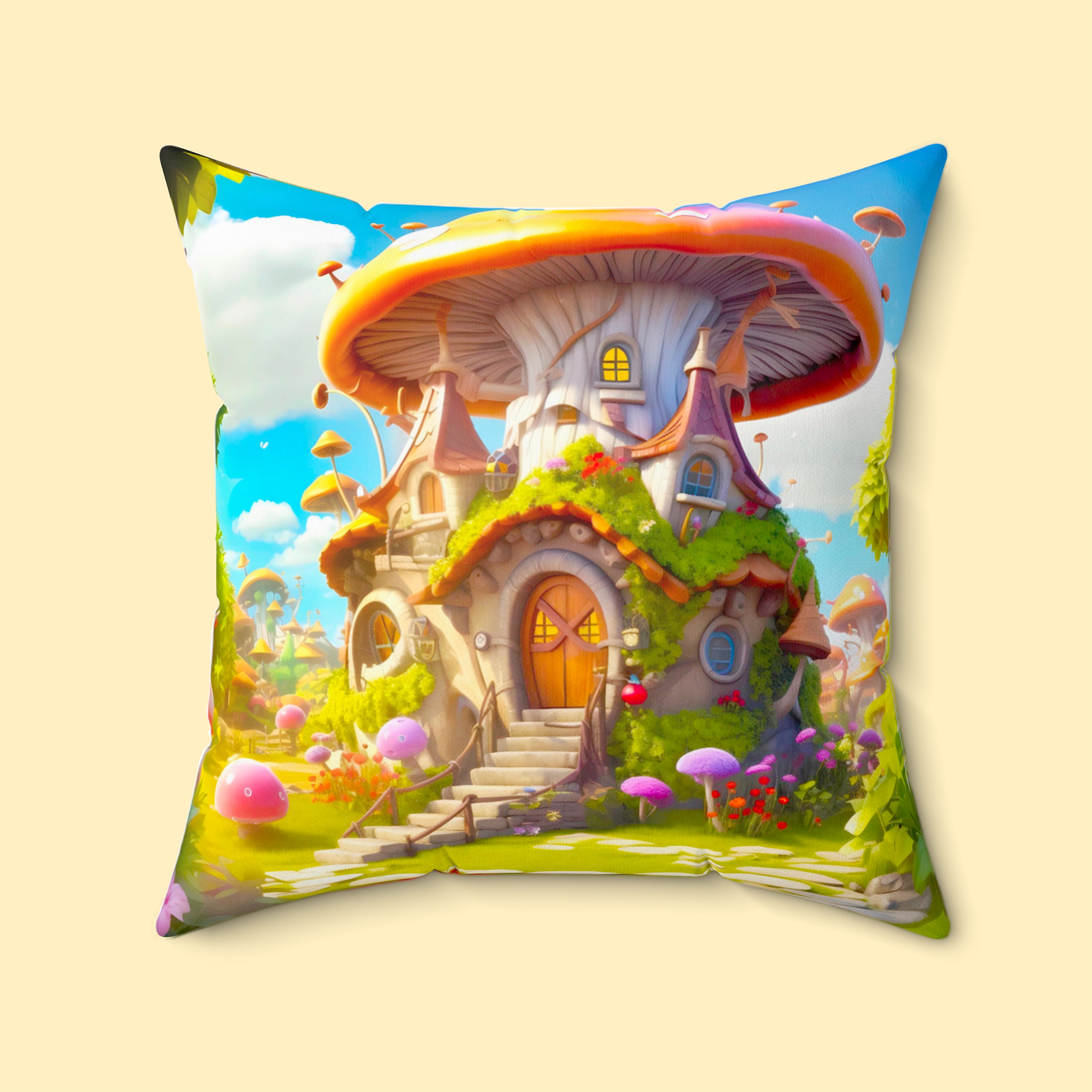 Pillows - Spun Polyester Square Pillow, Nature Series - Mushroom Haven