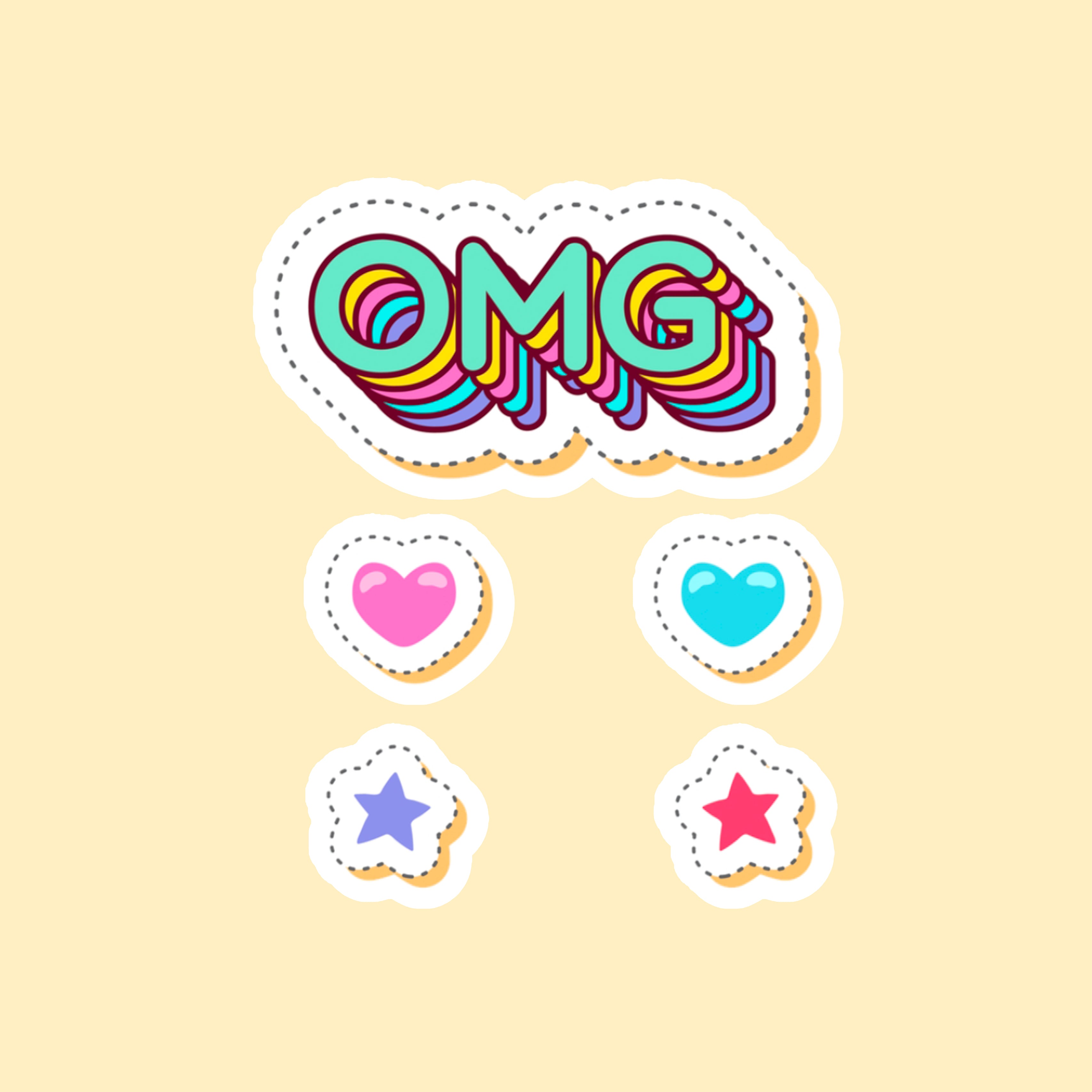 Stickers - Colorful 'OMG' Kiss-Cut Stickers - For Fun & Inspiration