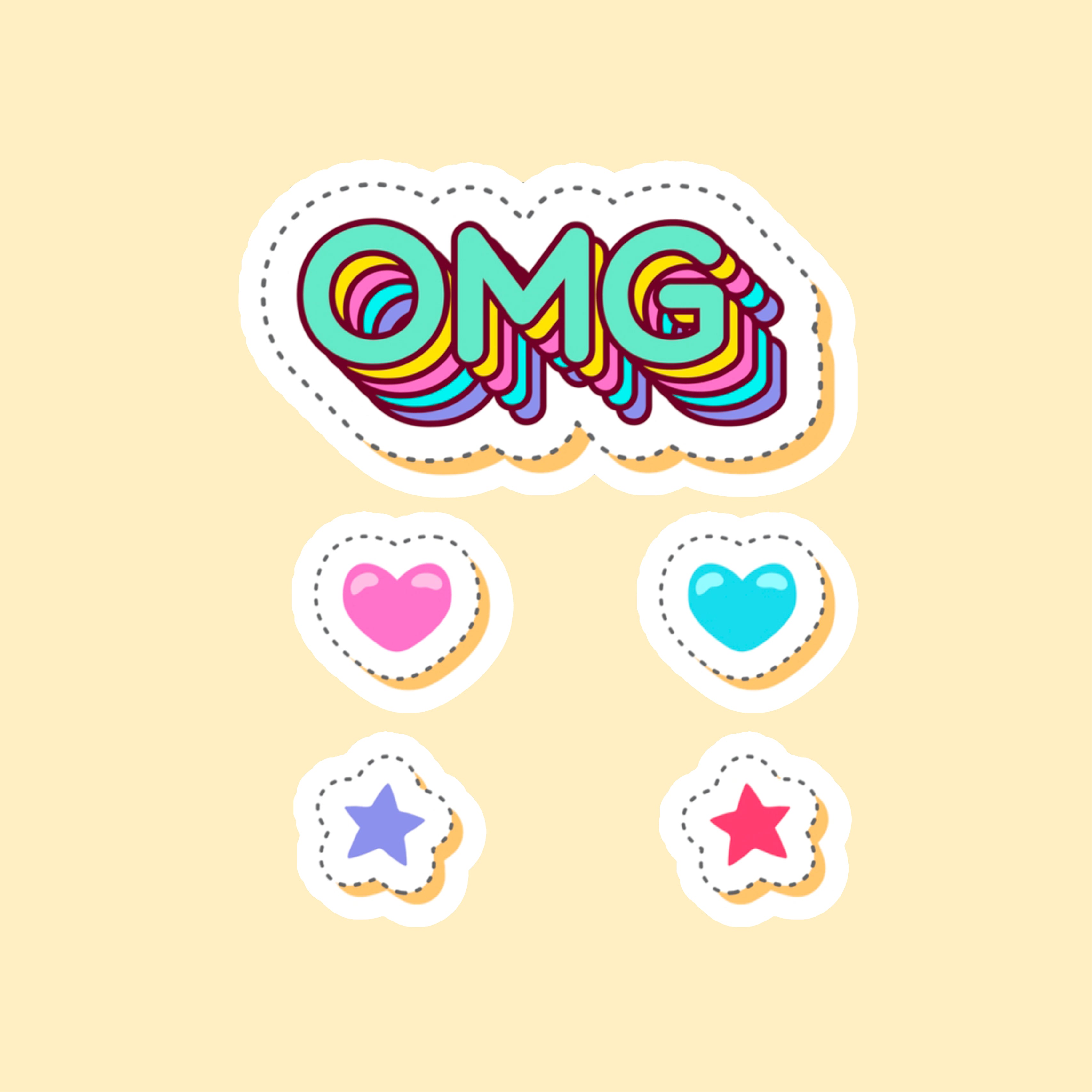 Stickers - Colorful 'OMG' Kiss-Cut Stickers - For Fun & Inspiration